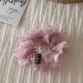 Vintage fluffy organza floral hair scrunchie, gentle Korean style hair tie for women. - Organza Small Floral Ring - Dark Pink