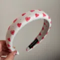 Diadema con estampado de corazones estilo coreano para mujeres, elegante accesorio de tela. - Diadema Ancha Corazón Rosa - Blanco Lunares
