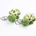 Cute plush turtle keychain detail, soft green and white stuffed turtle bag charm pendant. - Little Turtle Keychains