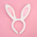 Plush white and pink bunny ears headband detail, soft faux rabbit fur hair hoop for party. - Pink