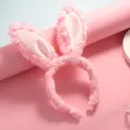Cute pink plush bunny ear headband, soft fuzzy hair hoop for daily wear, cosplay, party. - Rabbit Ear Headband (TP146) / Pink
