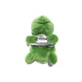 Green plush turtle hair clip and brooch detail view showing back metal clip structure. - Tortoise