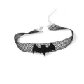 Detailed close-up view of gothic black lace mesh choker necklace featuring a cute bat pendant charm. - Black Bat Choker