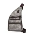 Grey canvas sling bag for women, versatile outdoor single shoulder crossbody chest backpack. - Gray