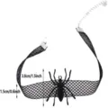 Detailed view of the black lace spider choker necklace featuring intricate mesh and pendant. - Black Spider Web Choker