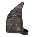 Vintage canvas sling bag for women, retro crossbody chest daypack with multiple zipper pockets. - Black