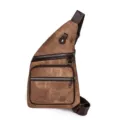 Vintage brown canvas sling bag for women, multi-pocket crossbody backpack for outdoor travel. - Brown