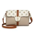 Vintage retro crossbody shoulder bag for women, soft PU leather elegant casual daily purse. - Khaki and White