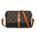 Women vintage casual crossbody bag, stylish brown and black soft leather shoulder handbag. - Black and Dark Brown
