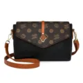 Stylish soft leather crossbody bag with vintage monogram flap, elegant shoulder bag for women. - Black and Dark Brown