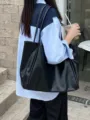 Women large capacity tote bag minimalist black shoulder bag casual commuter handbag - Black