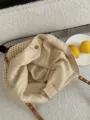 Handmade woven beach bag interior detail showing canvas lining and zip pocket. - Magnetic Closure / L / Off White