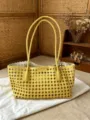 Yellow woven hollow shoulder bag casual tote PU leather fashion daily handbag women - Bright yellow