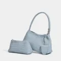 Chic borsa a spalla in pelle intrecciata azzurra, elegante borsa sottoascella con pochette design. - Con Ciondolo Piccola Borsa / Azzurro