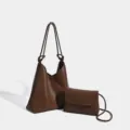 Dark brown woven tote bag set, large capacity casual commuting handbag with matching crossbody. - Shoulder Bag Set / Coffee