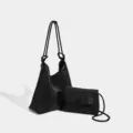 Black Woven Tote Bag Set, Slouchy Shoulder Bag and Crossbody Bag for Women Commuter Daily - Shoulder Bag Set / Black