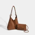 2026 Spring Summer new large capacity casual woven tote bag with matching crossbody bag. - Shoulder Bag Set / Brown