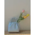 Light blue gathered handbag with cute handle and floral decoration for summer daily style - Light Blue