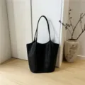 Black woven tote bag large capacity shoulder commuter bag stylish underarm handbag daily use - Black