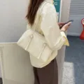 Korean ins style chic underarm shoulder bag, trendy minimalist commuter womens bag detail. - Warm White