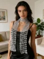Silberner Pailletten-Netzschal, glitzerndes Modeaccessoire für Damen, eleganter Halsschmuck. - Silberweiß