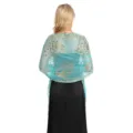 Blue Sequined Peacock Embroidered Sheer Shawl Evening Party Bridal Wrap Cape - Teal
