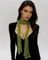 Green sequin mesh scarf women fashion floral hollow collar waist belt party accessory - Autumn Fragrance Green