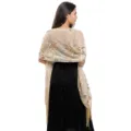 Elegantes transparenter Gold Pailletten bestickter Abend Schal Wrap mit Fransen Damen - Champagner