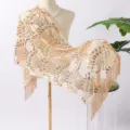 Elegant sequin tassel shawl for women evening party dress cape vintage peacock design wrap. - Champagne Gold