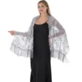 Vintage 1920s sequin tassel shawl detail, elegant sheer wrap for evening party and events. - Silver