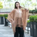 Femme Dentelle Kimono Cardigan Ouvert Devant Longue Plage Couverture Solaire Top - Chameau