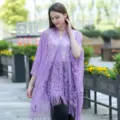 Gilet kimono en dentelle violette, châle floral ajouré, protection solaire élégante d'été. - Mauve Clair