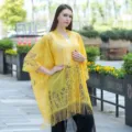 Femme jaune dentelle kimono gilet avant ouvert plage couverture ete protection solaire chale - Jaune
