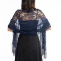 Dark blue lace shawl for women, elegant evening dress wrap with tassels for wedding party - Navy Blue