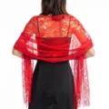 Atemberaubender roter Spitzen-Blumenschal mit Fransen, ideal für Abendkleider und Hochzeiten. - Rot