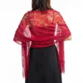 Red lace hollow shawl detail, elegant evening dress accessory with delicate tassel fringe. - Burgundy