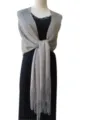 Metallic Shimmering Fringe Shawl Evening Party Wrap Scarf for Women Wedding Bridal Dress - Dark Grey with Gold Thread