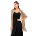 Gold metallic fringe shawl, elegant evening party scarf for women and bridal wear. - Gold