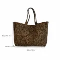Korean niche leopard print canvas tote bag, large capacity casual shoulder bag for women detail. - 30x33x17cm / Leopard Print