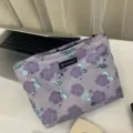 Floral jacquard cosmetic bag large capacity portable makeup pouch for travel daily use. - Purple Flower Silver Leaf