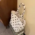White polka dot canvas tote bag, casual large capacity shoulder bag for daily commute and travel. - White Polka Dot