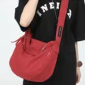 Red canvas crossbody bag for women, casual retro dumpling shoulder bag for daily use. - Red