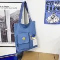 Men casual blue canvas tote bag large capacity shoulder crossbody bag for daily use - Blue