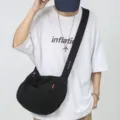 Japanese style black canvas crossbody bag casual versatile dumpling shoulder bag for daily use - Black