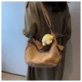 Casual corduroy shoulder bag for women, large capacity vintage slouchy tote bag, brown. - Brown