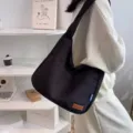 Casual black canvas shoulder bag for women, large capacity hobo crossbody bag daily use. - Black