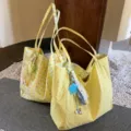 Large capacity double-sided wave canvas tote bag casual commuter shoulder bag for women - Double-Sided Shoulder Bag / Yellow