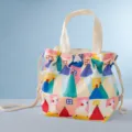 Joli sac à lunch bento en toile avec motif de maison colorée et fermeture à cordon pratique. - Style Épais Château