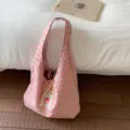 Pink Plaid Canvas Tote Bag, Casual Student Large Capacity Handbag for Daily Use - Pink and Green Plaid (Reversible)