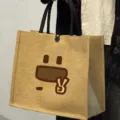 Stylish canvas jute tote bag for women, large capacity casual Mori art handbag, commute bag. - Horizontal Upgrade Large V-Sign Style